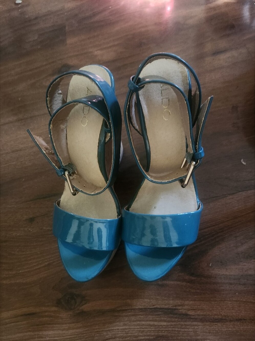Aldo Teal Open-Toe Ankle Strap Sandals W/ Cork Wedge